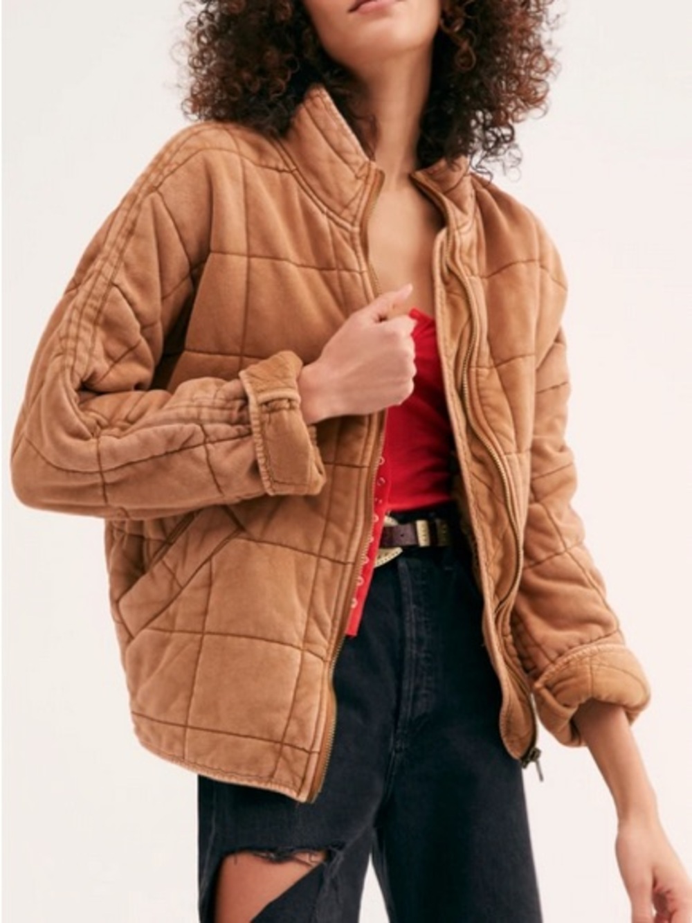 Free People Dolman Quilted Knit Jacket in Toasted Coconut
